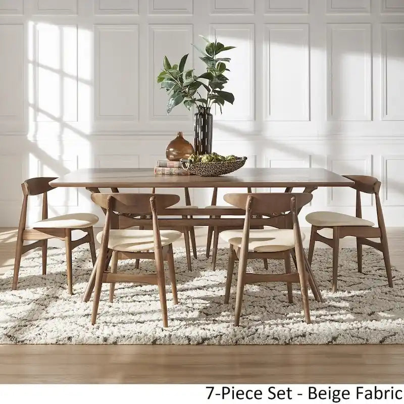 Dark Walnut Finish Rectangular Dining Set - Curved Back Chairs