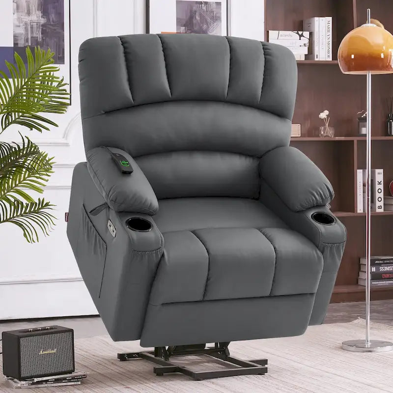 Power Lift Recliner Chair with Massage and Heat, Faux Leather (Medium-Wide)