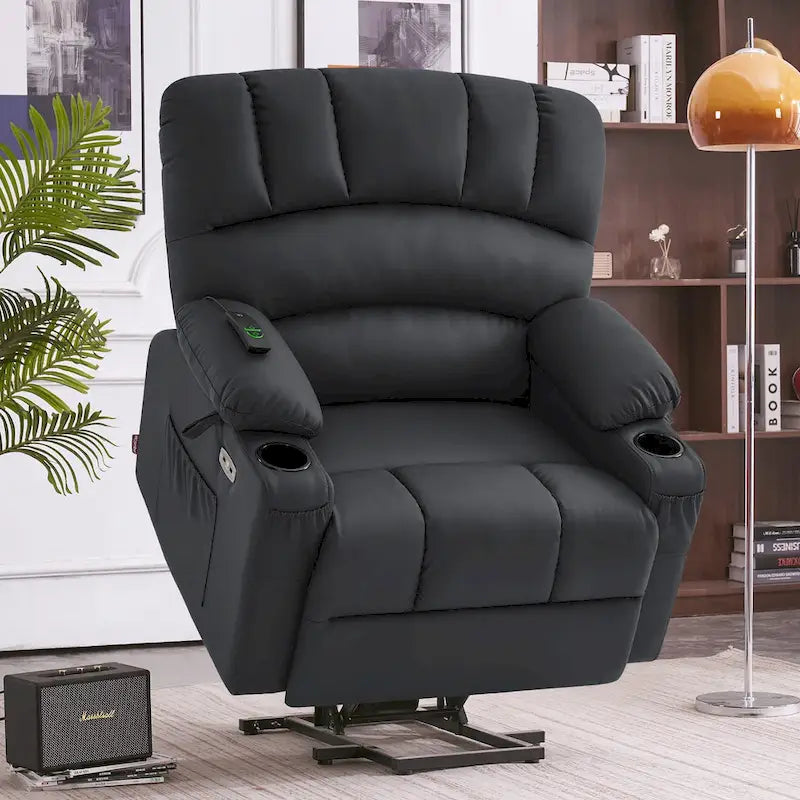 Power Lift Recliner Chair with Massage and Heat, Faux Leather (Medium-Wide)