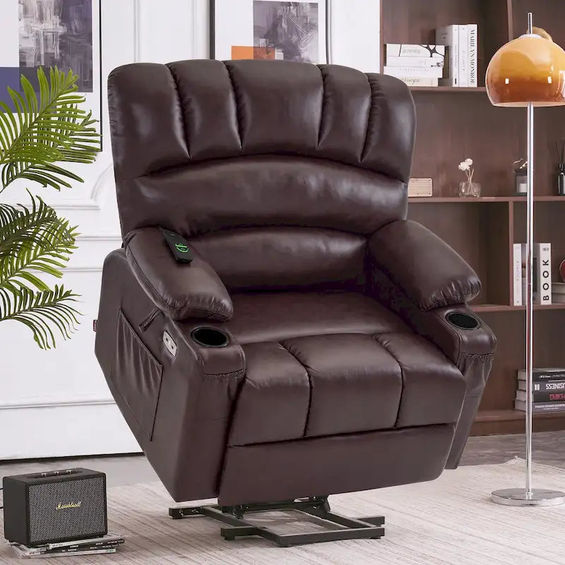 Power Lift Recliner Chair with Massage and Heat, Faux Leather (Medium-Wide)