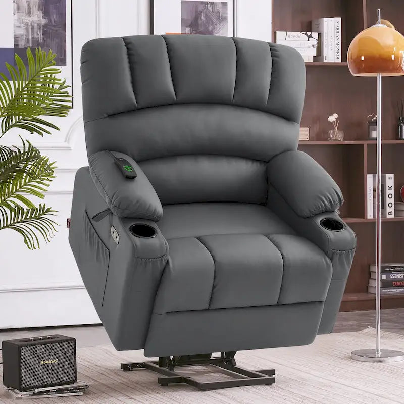Power Lift Recliner Chair with Massage and Heat, Faux Leather (Medium-Wide)