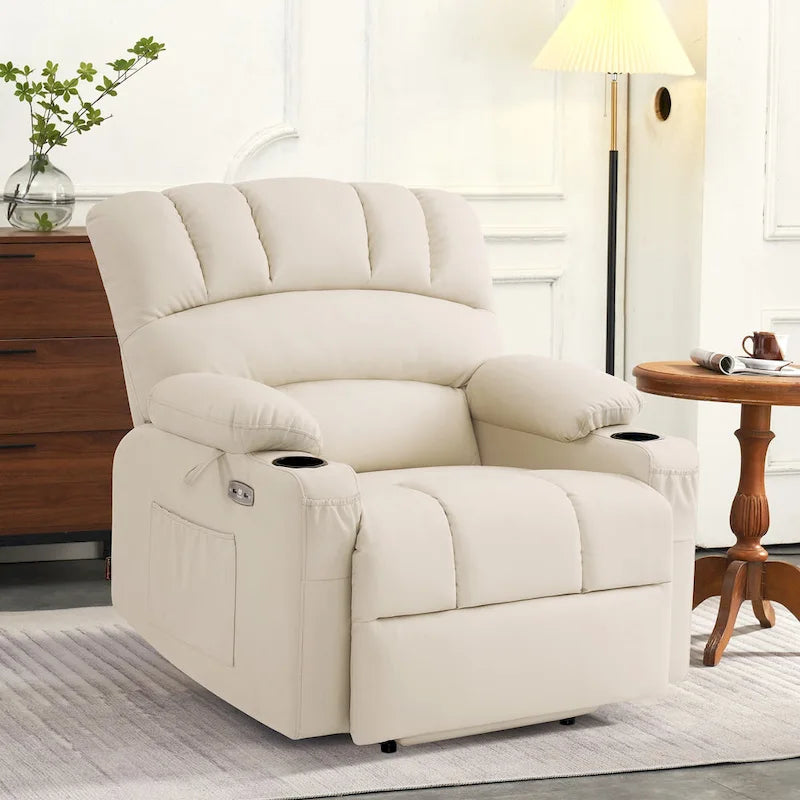 Power Lift Recliner Chair with Massage and Heat, Faux Leather (Medium-Wide)