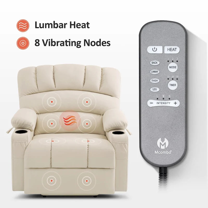 Power Lift Recliner Chair with Massage and Heat, Faux Leather (Medium-Wide)