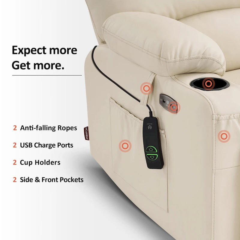 Power Lift Recliner Chair with Massage and Heat, Faux Leather (Medium-Wide)