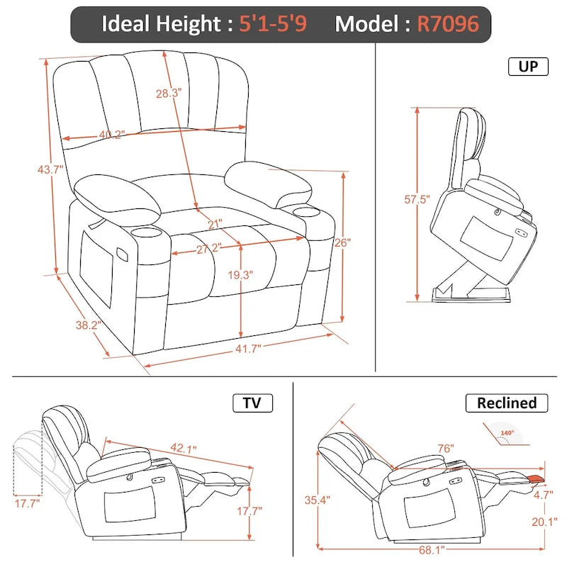 Power Lift Recliner Chair with Massage and Heat, Faux Leather (Medium-Wide)