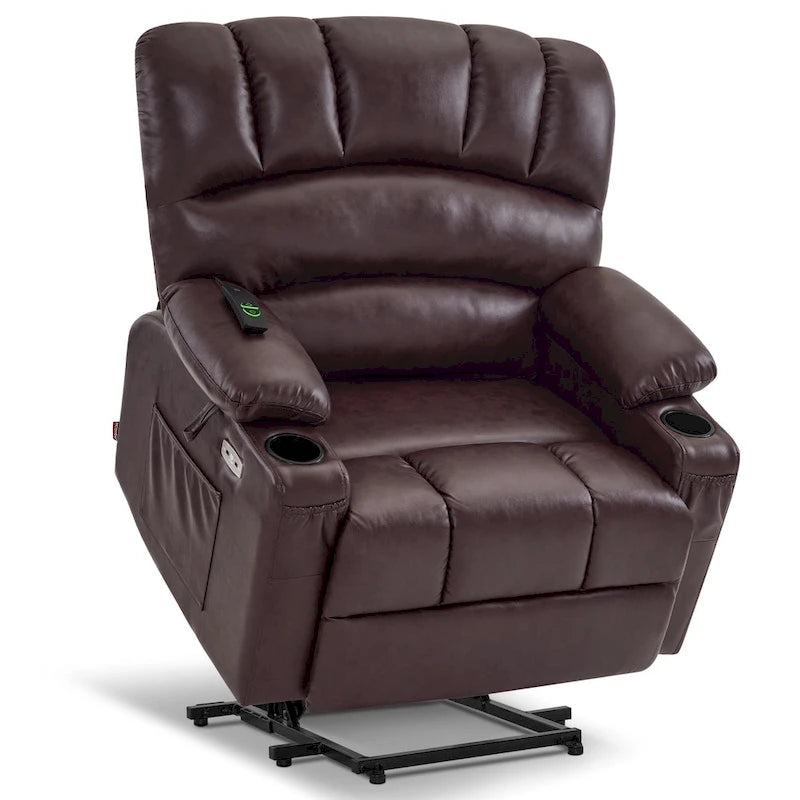 Power Lift Recliner Chair with Massage and Heat, Faux Leather (Medium-Wide)