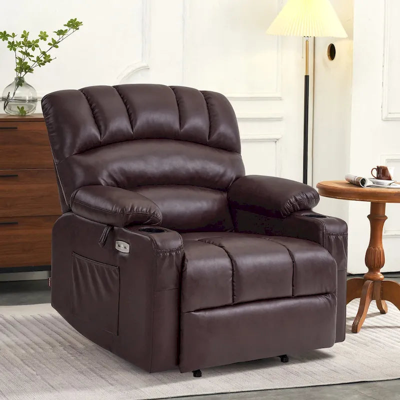 Power Lift Recliner Chair with Massage and Heat, Faux Leather (Medium-Wide)