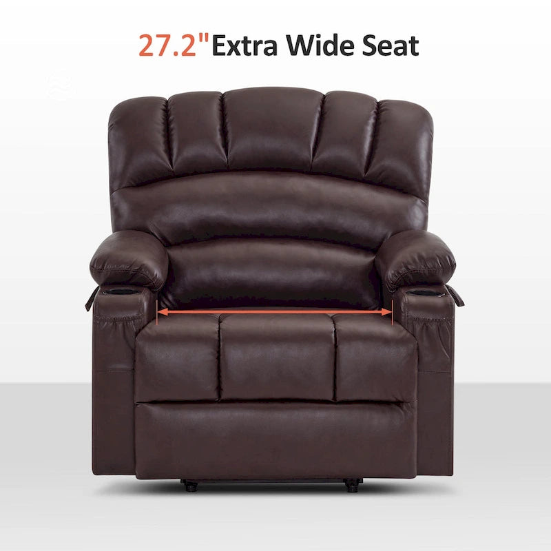 Power Lift Recliner Chair with Massage and Heat, Faux Leather (Medium-Wide)