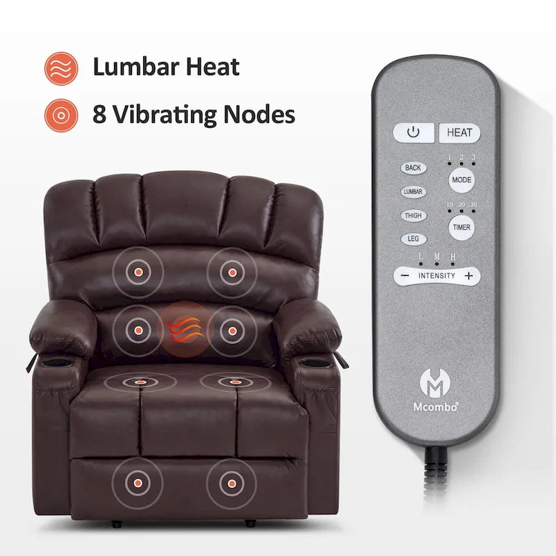 Power Lift Recliner Chair with Massage and Heat, Faux Leather (Medium-Wide)