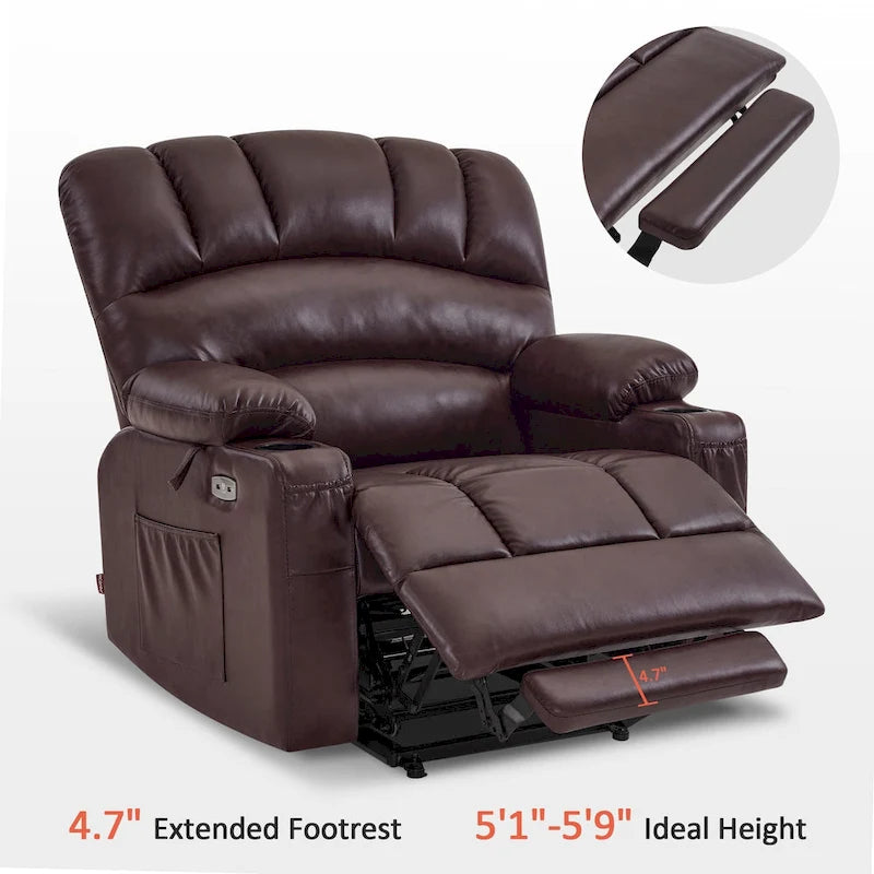Power Lift Recliner Chair with Massage and Heat, Faux Leather (Medium-Wide)