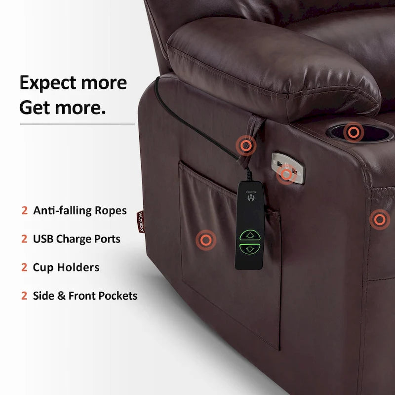 Power Lift Recliner Chair with Massage and Heat, Faux Leather (Medium-Wide)