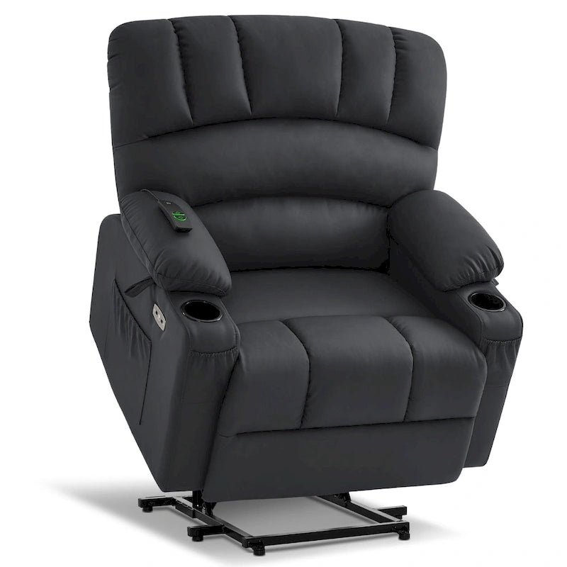 Power Lift Recliner Chair with Massage and Heat, Faux Leather (Medium-Wide)