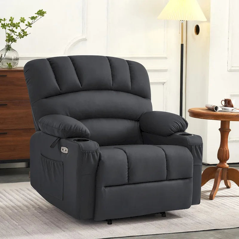 Power Lift Recliner Chair with Massage and Heat, Faux Leather (Medium-Wide)