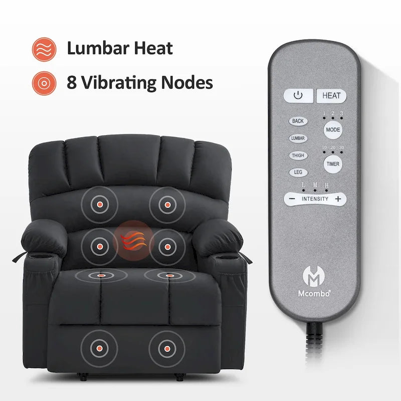 Power Lift Recliner Chair with Massage and Heat, Faux Leather (Medium-Wide)