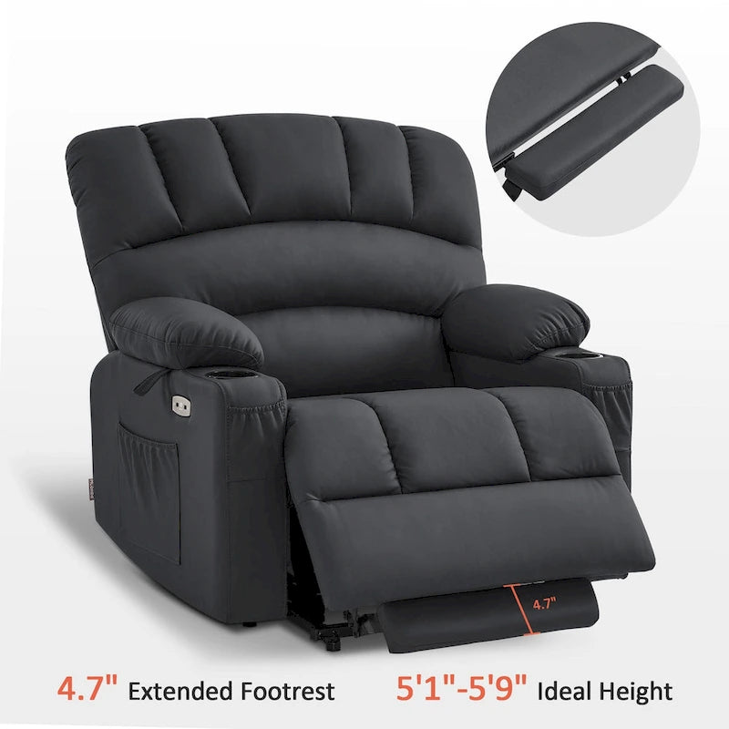 Power Lift Recliner Chair with Massage and Heat, Faux Leather (Medium-Wide)