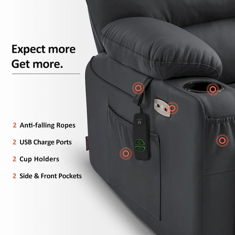 Power Lift Recliner Chair with Massage and Heat, Faux Leather (Medium-Wide)