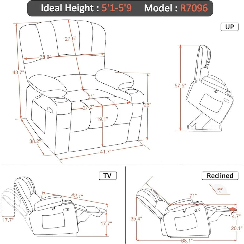 Power Lift Recliner Chair with Massage and Heat, Faux Leather (Medium-Wide)