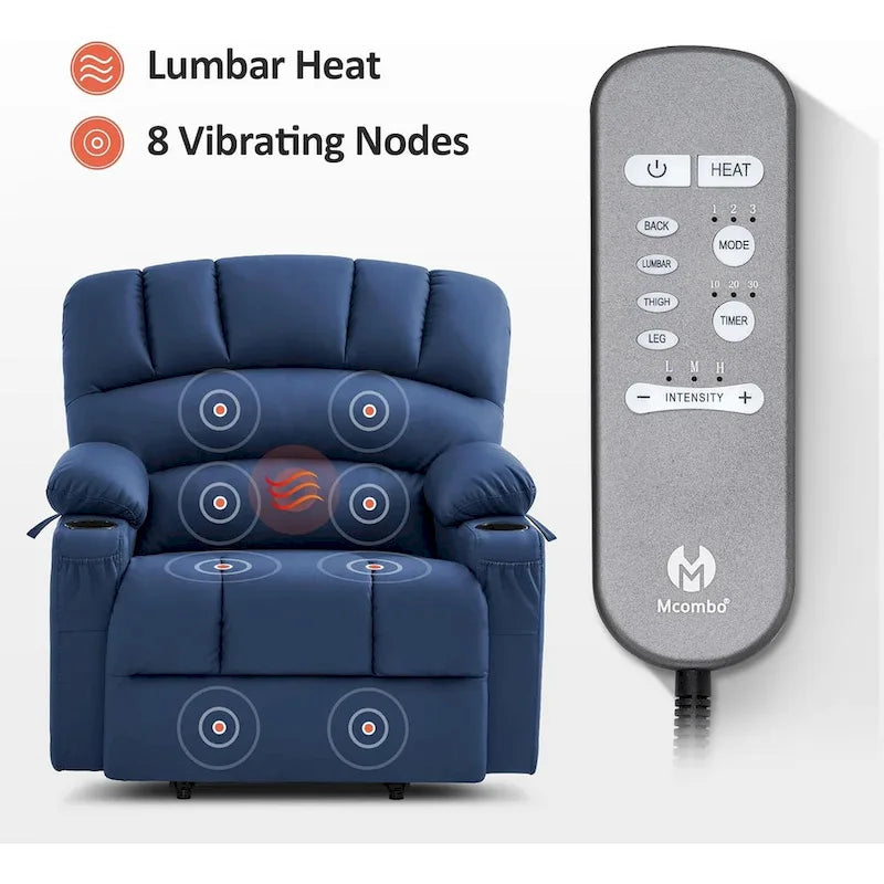 Power Lift Recliner Chair with Massage and Heat, Faux Leather (Medium-Wide)