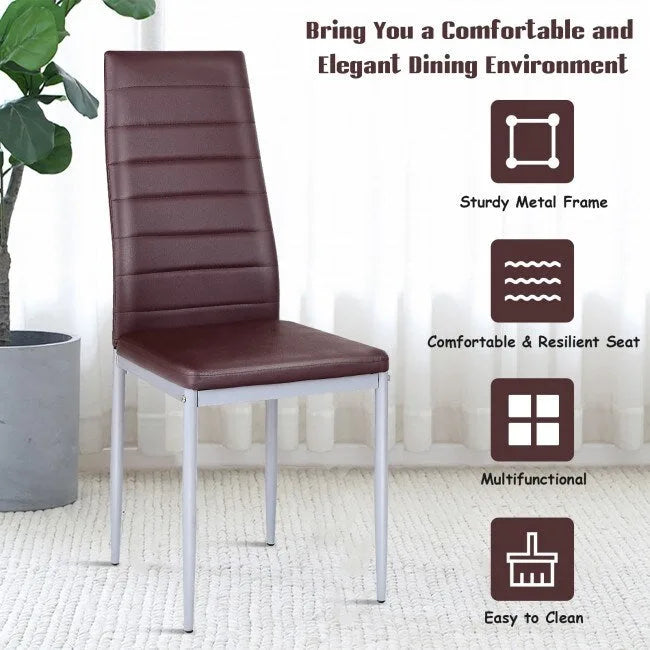 4-Piece High-Back Upholstered Dining Chairs with Metal Legs