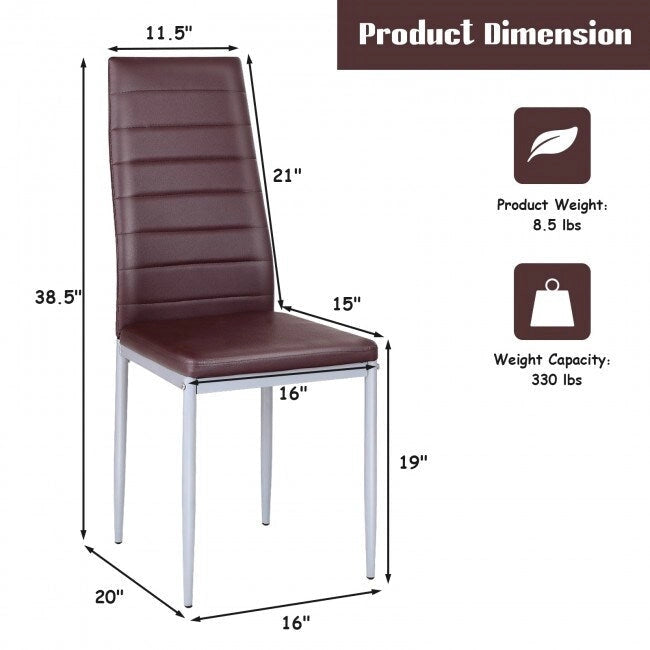 4-Piece High-Back Upholstered Dining Chairs with Metal Legs