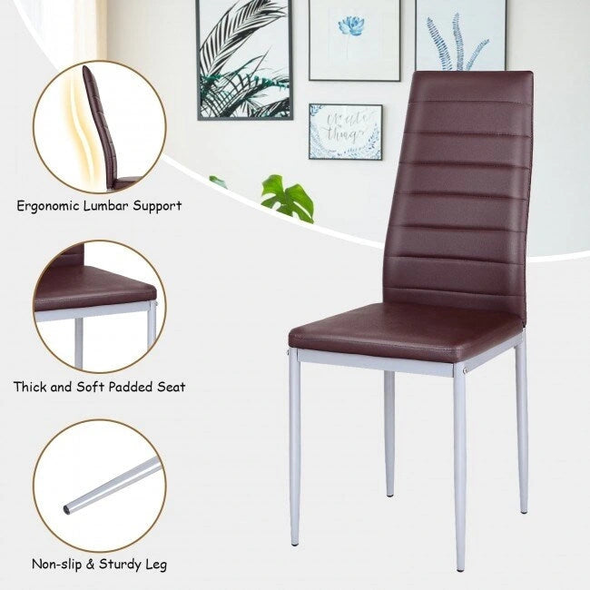 4-Piece High-Back Upholstered Dining Chairs with Metal Legs
