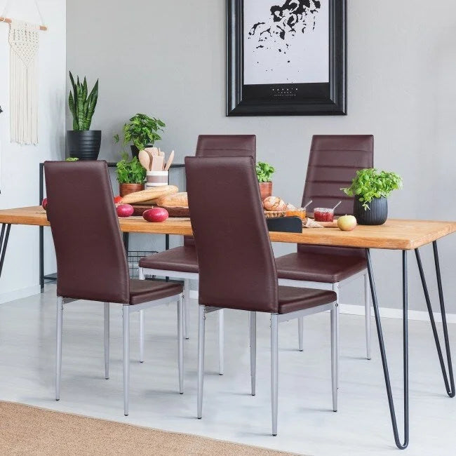 4-Piece High-Back Upholstered Dining Chairs with Metal Legs
