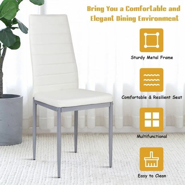 4-Piece High-Back Upholstered Dining Chairs with Metal Legs