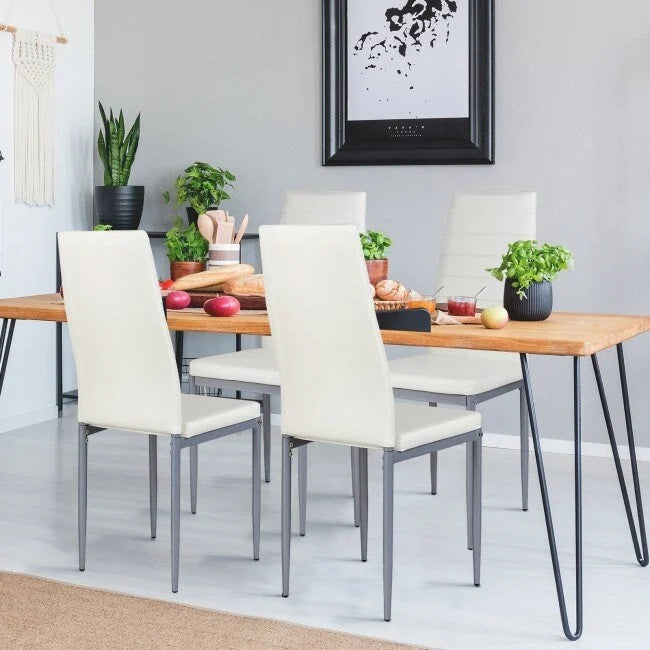 4-Piece High-Back Upholstered Dining Chairs with Metal Legs
