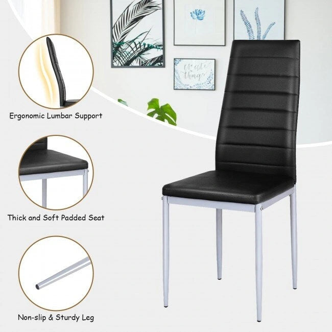 4-Piece High-Back Upholstered Dining Chairs with Metal Legs