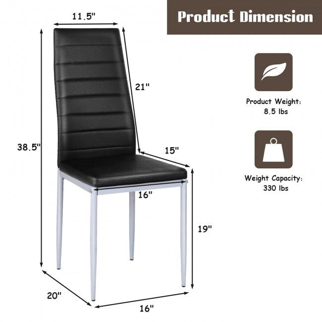 4-Piece High-Back Upholstered Dining Chairs with Metal Legs