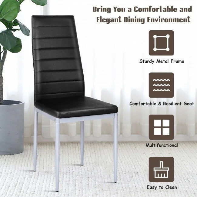 4-Piece High-Back Upholstered Dining Chairs with Metal Legs