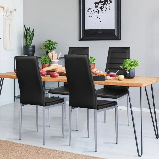4-Piece High-Back Upholstered Dining Chairs with Metal Legs