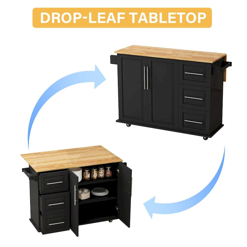 Kitchen Island Cart with 2 Door Cabinet and 3 Drawers