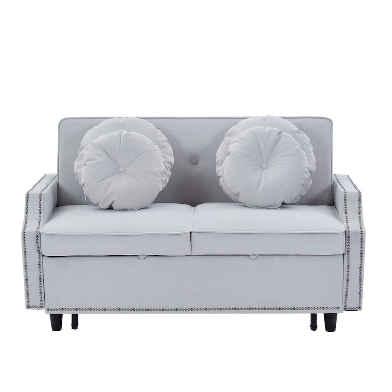 Loveseat Sofa Bed with Adjustable Button Tufted Backrest, 2 USB Ports and 4 Pillows
