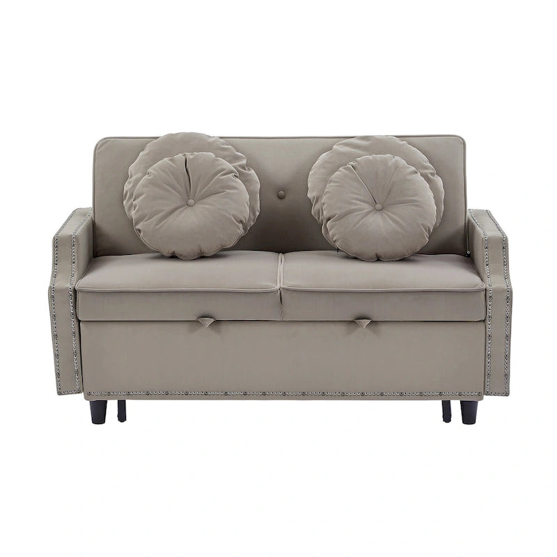 Loveseat Sofa Bed with Adjustable Button Tufted Backrest, 2 USB Ports and 4 Pillows