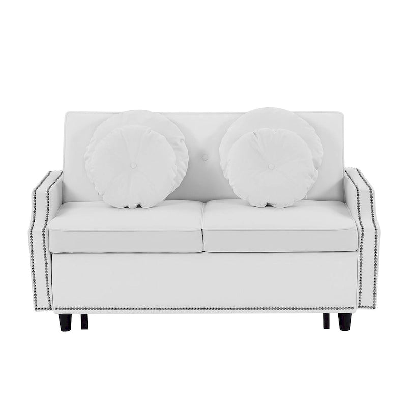 Loveseat Sofa Bed with Adjustable Button Tufted Backrest, 2 USB Ports and 4 Pillows