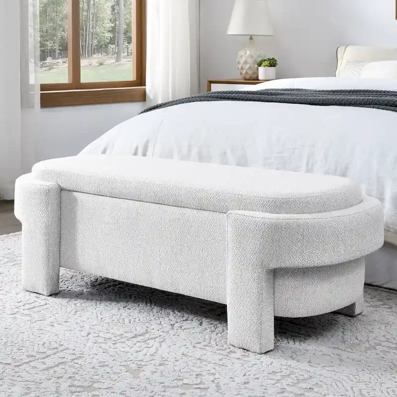 Linen Fabric Upholstered Bench with Large Storage Space - 51.5L x 20.5W x 17H