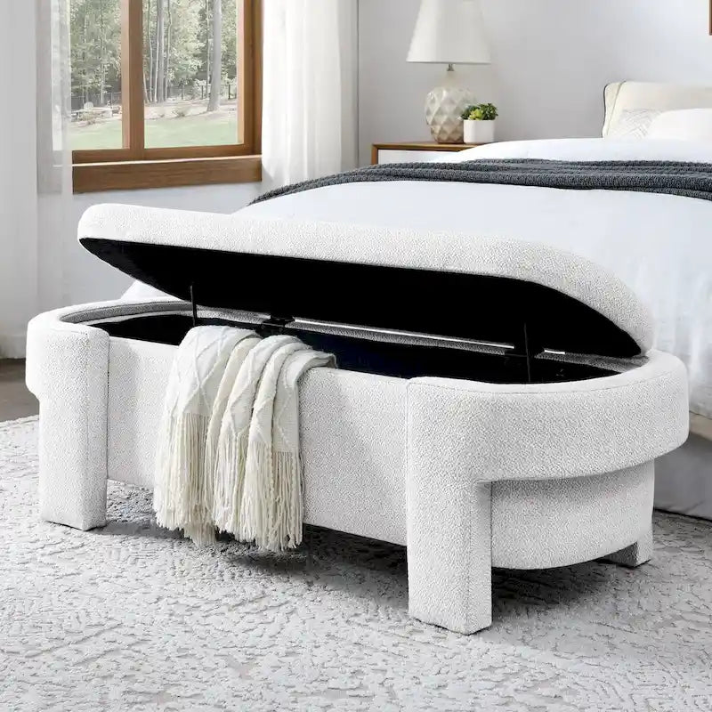 Linen Fabric Upholstered Bench with Large Storage Space - 51.5L x 20.5W x 17H
