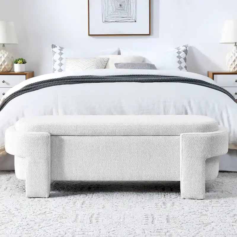 Linen Fabric Upholstered Bench with Large Storage Space - 51.5L x 20.5W x 17H