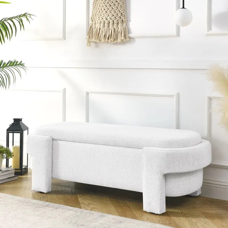 Linen Fabric Upholstered Bench with Large Storage Space - 51.5L x 20.5W x 17H