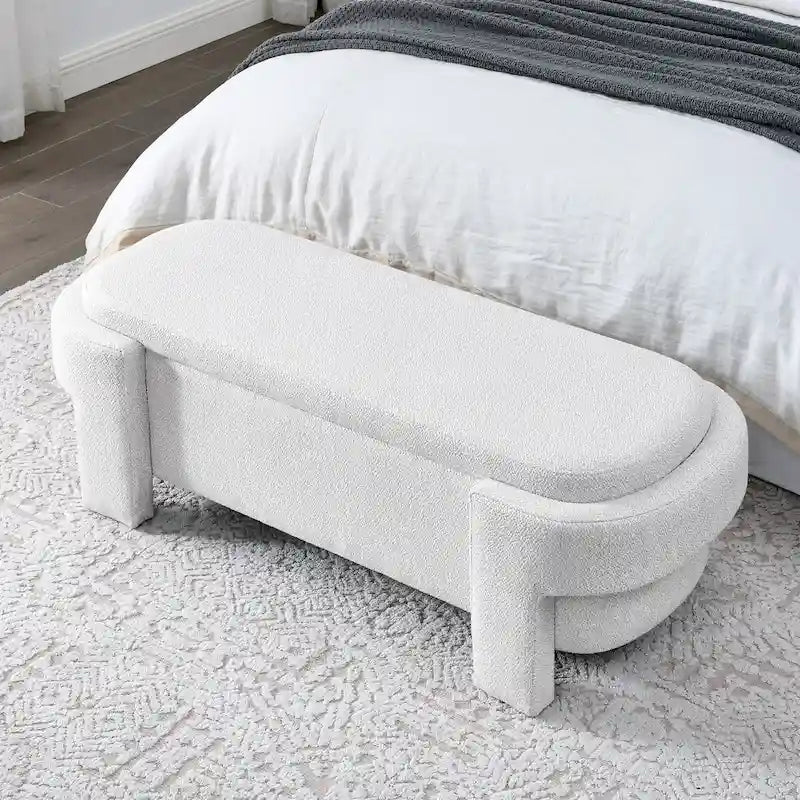 Linen Fabric Upholstered Bench with Large Storage Space - 51.5L x 20.5W x 17H