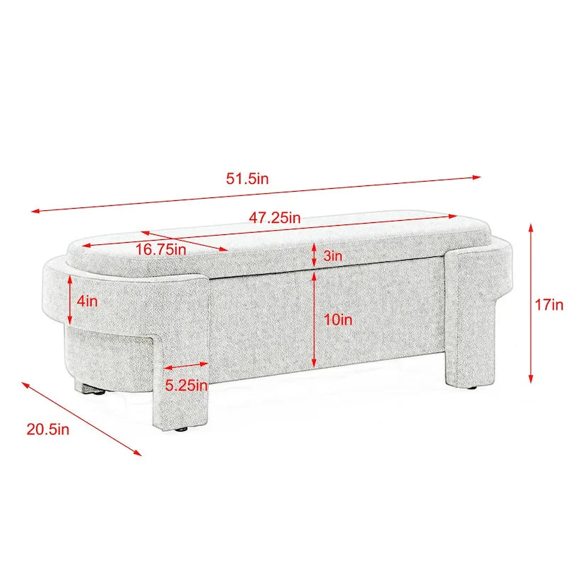 Linen Fabric Upholstered Bench with Large Storage Space - 51.5L x 20.5W x 17H
