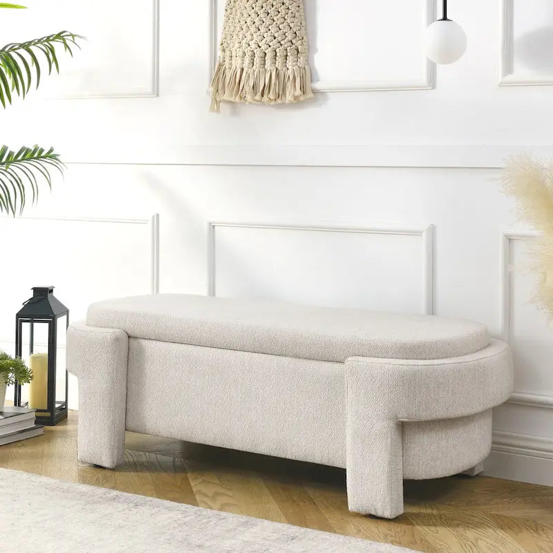 Linen Fabric Upholstered Bench with Large Storage Space - 51.5L x 20.5W x 17H