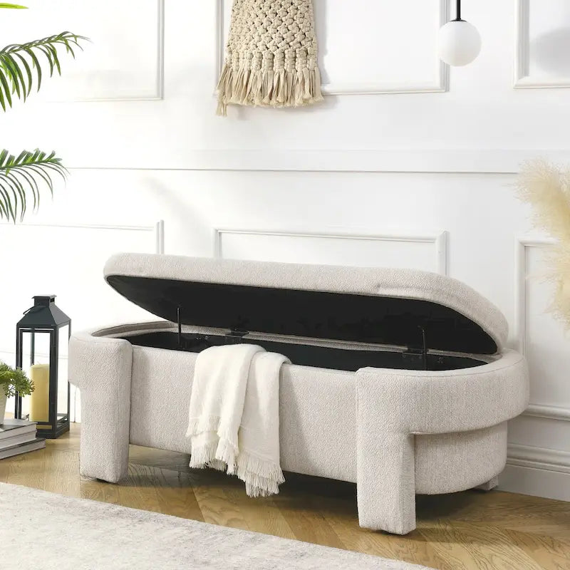 Linen Fabric Upholstered Bench with Large Storage Space - 51.5L x 20.5W x 17H