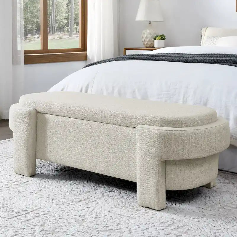 Linen Fabric Upholstered Bench with Large Storage Space - 51.5L x 20.5W x 17H