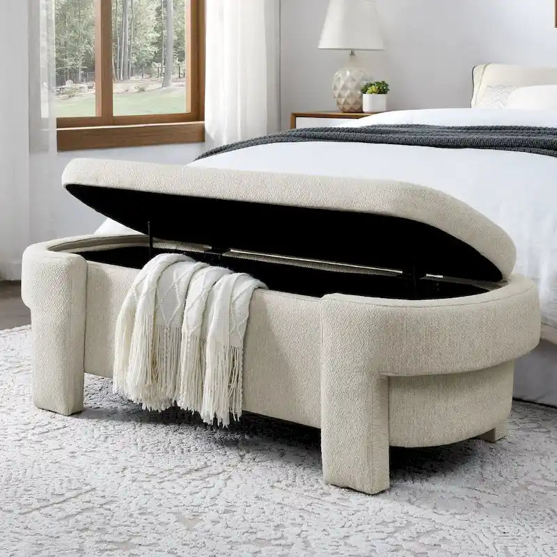 Linen Fabric Upholstered Bench with Large Storage Space - 51.5L x 20.5W x 17H