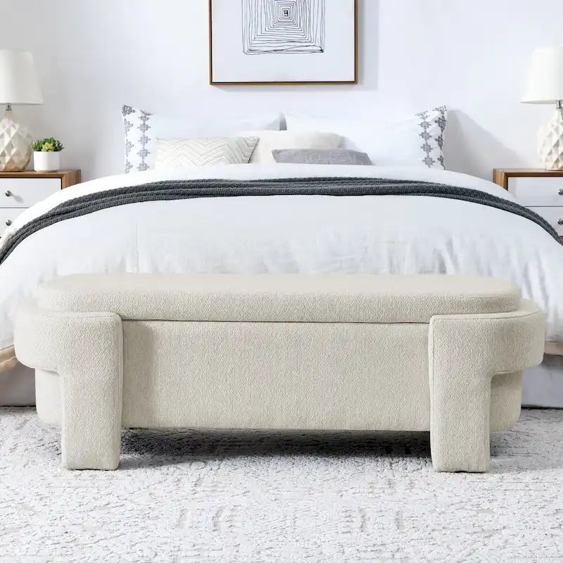 Linen Fabric Upholstered Bench with Large Storage Space - 51.5L x 20.5W x 17H