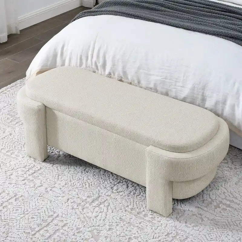 Linen Fabric Upholstered Bench with Large Storage Space - 51.5L x 20.5W x 17H