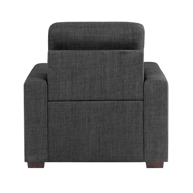 37 Inch Chair with Pull Out Ottoman, Dark Gray Polyester, Espresso Wood