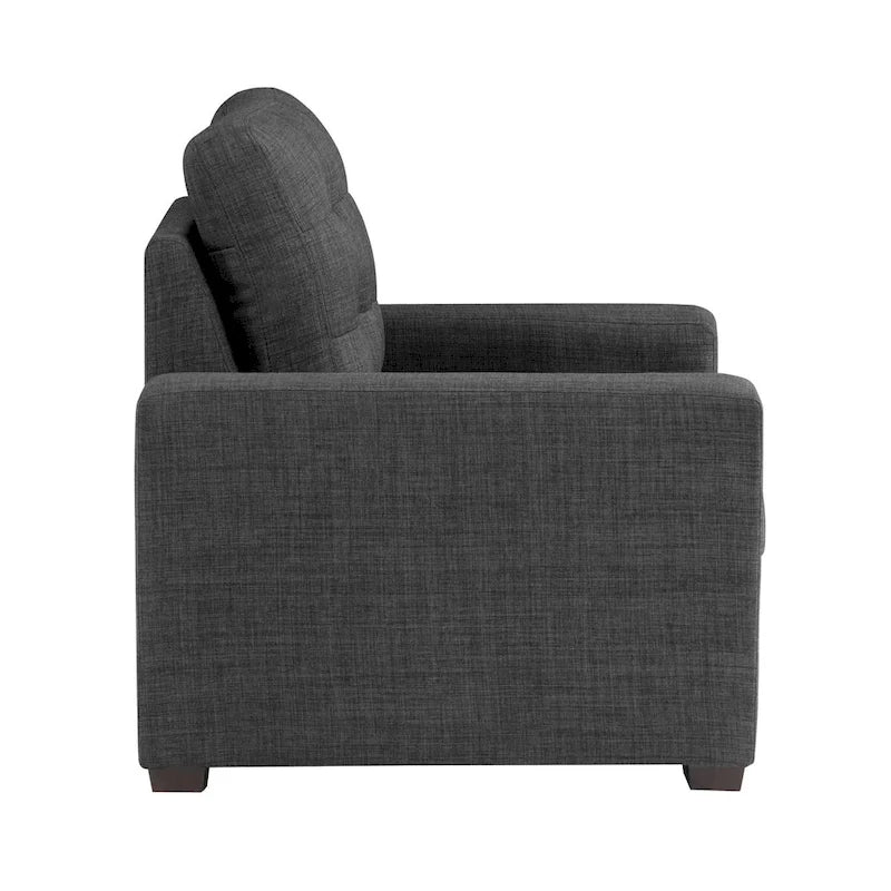 37 Inch Chair with Pull Out Ottoman, Dark Gray Polyester, Espresso Wood